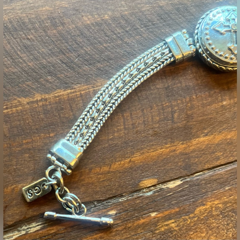 GINGERSNAPS Silver Bracelet w/Cross Adjustable length, heavy quality bracelet - Picture 4 of 10